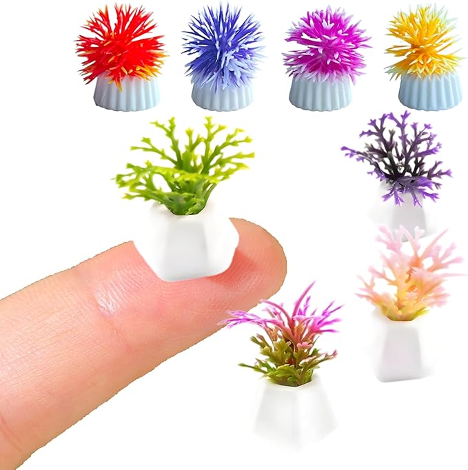 8 Pcs Miniature Potted Plants Set – 1:12 Scale Dollhouse Greenery Ornaments, Realistic Tiny Bonsai & Flower Pots for Fairy Garden, Terrarium, Desk Display, DIY Craft & Micro Landscape Decoration（ C ）