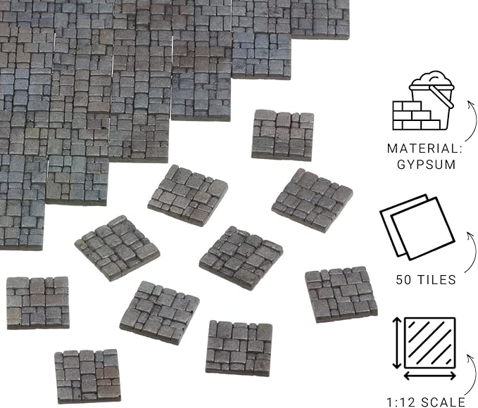 Dollhouse Miniature Paving Stones, Tiles for Modeling, Fairy Garden, and Tabletop Terrain, Set of 50pcs, REDUCIO!