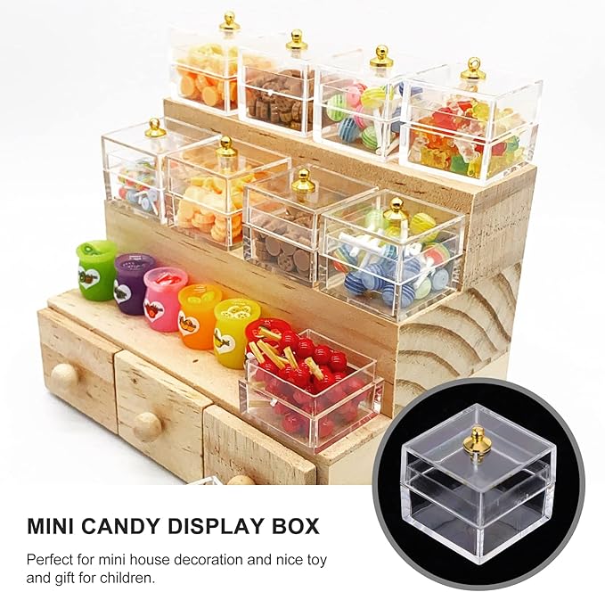 ARTIBETTER 10pcs Mini Candy Dessert Clear Box Dollhouse Candy Display Box 1:12 Scale Dollhouse Food Treat Display Holder Miniature Art Craft - 1in