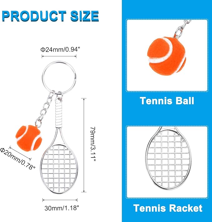 PATIKIL Tennis Keychain, Metal Tennis Racket Key Chains Sports Novelty Charm Pendant for Backpacks, Party Favor, Sports Fan