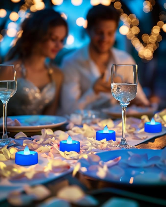 BEICHI Flameless Candles, 24Pack Battery Operated Candle, LED Tea Lights Candles Battery Operated, Flickering Fake Tealights Candles for Halloween, Christmas, Wedding- Blue