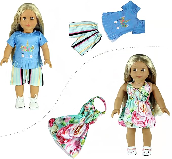 ReeRaa 20 pcs 18 inch Doll Clothes and Accessories for American 18 inch Girl Doll Clothes Gift Including 10 Complete Sets of Clothing