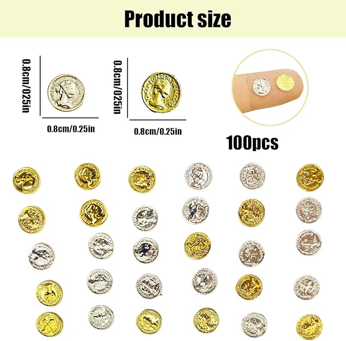 100 Pieces Miniature Coins for Crafts Dollhouse Tiny Fake Gold Coin for Dollhouse Fairy Garden Micro Landscaping (Coins)