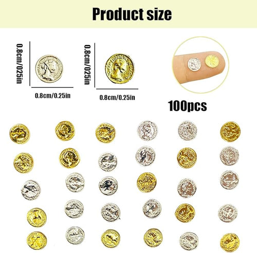 100 Pieces Miniature Coins for Crafts Dollhouse Tiny Fake Gold Coin for Dollhouse Fairy Garden Micro Landscaping (Coins)