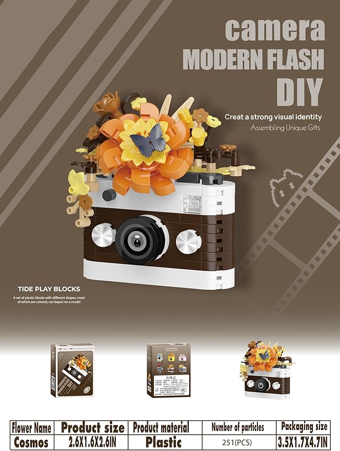 Cosmos Cute Flower Camera Series Mini Building Toy Bricks Micro Blocks Kit Miniature Toys Ideal for Home Decor Desktop