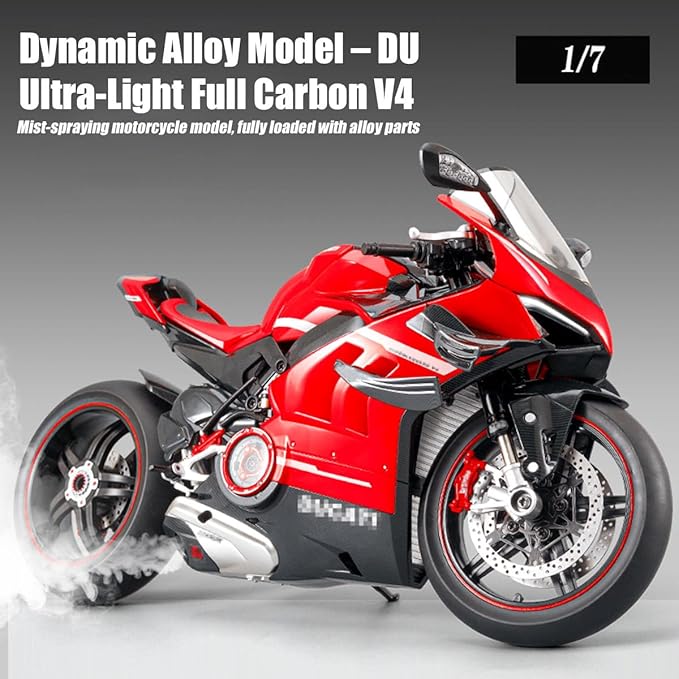 1/7 Scale Alloy Dynamic Motorcycle Model with Ignition System and Smoke Spray, Die-cast Motorcycle Gift for Adult Collectors & Enthusiasts