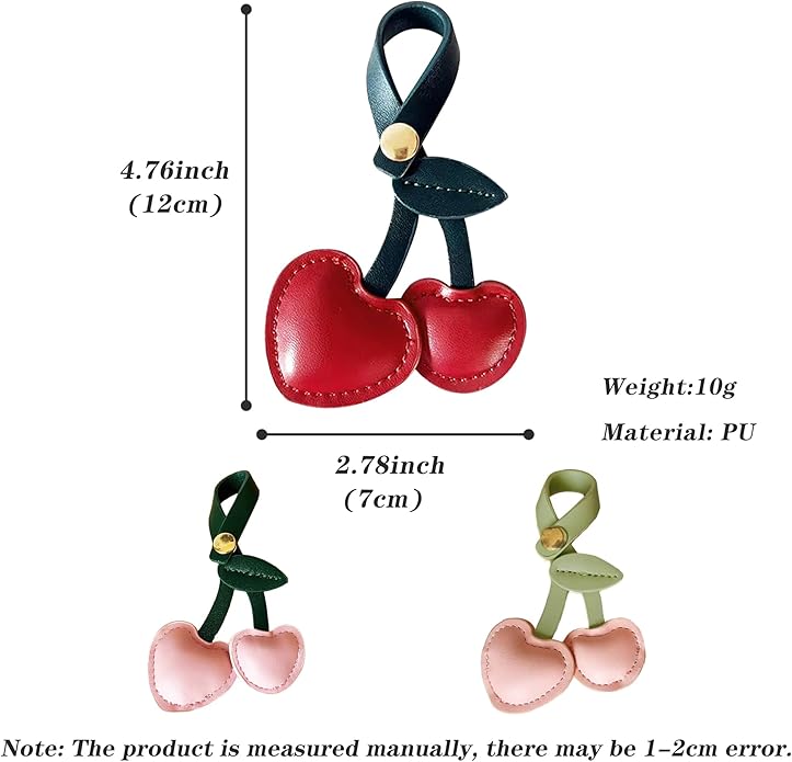 Fuerxy Cute Cherry Charm for Purse Handbags Bag Accessories PU Key Charms