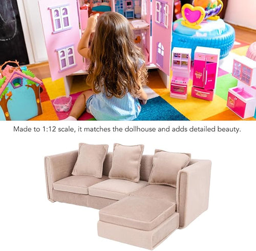 1:12 Scale Miniature Dollhouse Couch Realistic Mini Dollhouse Sofa Furniture with Pillows for Home Decor