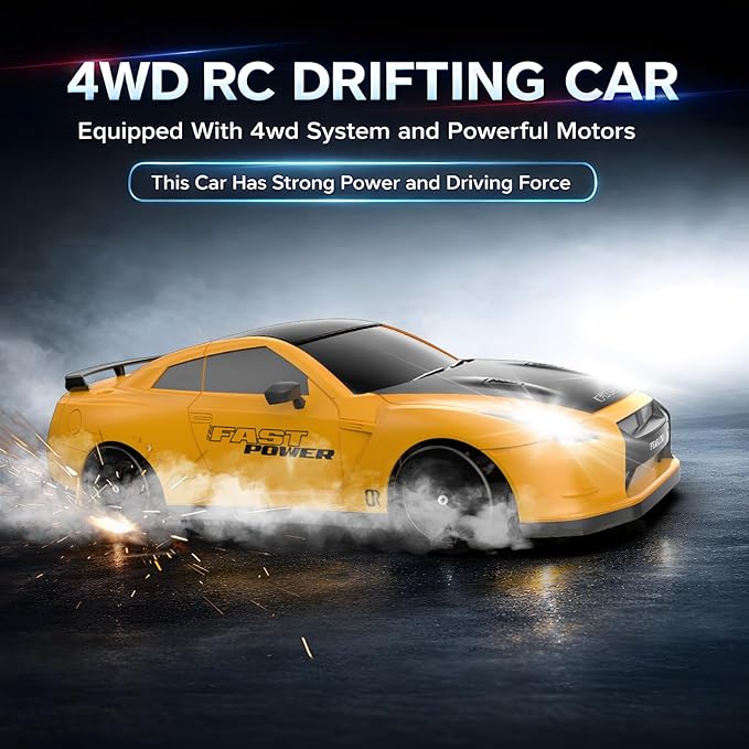 Remote Control Car RC Drift Car 2.4GHz 1:24 Scale 4WD 15KM/H High Speed Model Vehicle with LED Lights Drifting Tire Racing Sport Toy Car for Adults Boys Girls Kids Gift 2Pcs Rechargeable Batteries