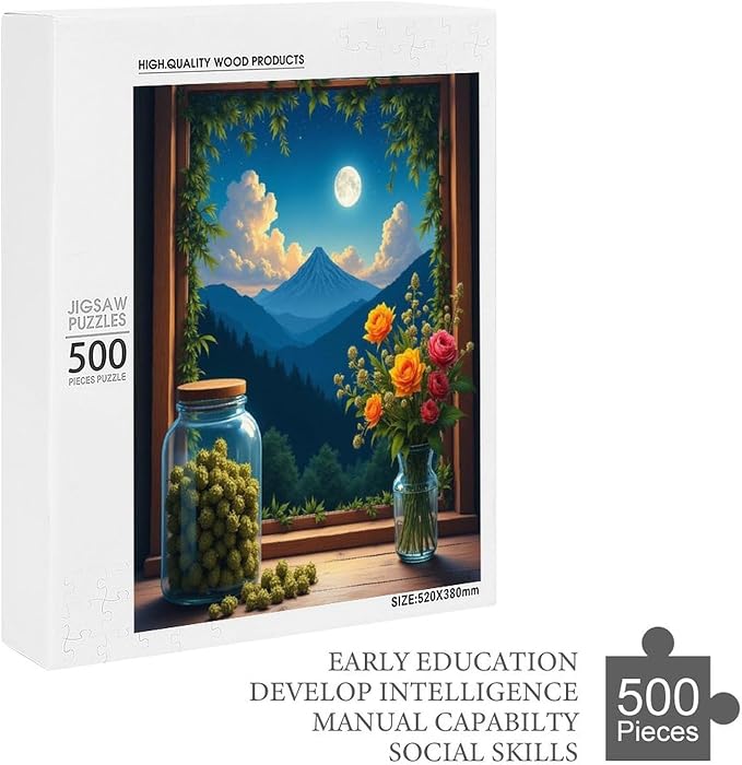 Jigsaw Puzzles for Adults 500 Piece - Green Plants at The Window Wooden Puzzle,Stress Relief Games,Funny Puzzles，Unique Gifts for Wall Art，Family Puzzle，Educational Games，Challenge Puzzles