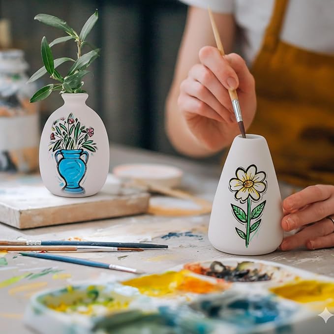 Paintable Vase Set of 10 White Small Bud Vases for Flowers, Clay Vase Bulk for Wedding Decorations Pampas Grass Centerpieces, Boho Mini Ceramic Vases for DIY Painting Home Dining Table Decor