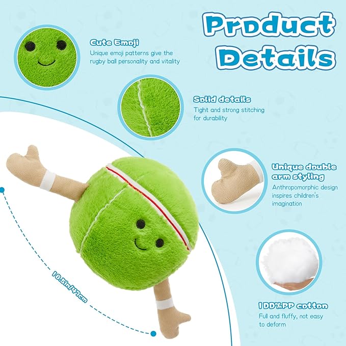 Muiteiur 7.87 Inch Tennis Plush Toy, Stuffed Tennis Ball Plush with Cute Smile, Soft Stuffed Sports Toy, for Kids Girls Boys Fans