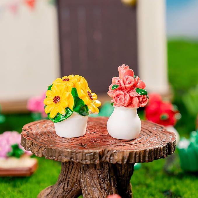 42Pcs Miniature Dollhouse Plants Set,Artificial Resin Flowers & Grass Clumps,DIY Micro Garden Decor for Fairy Gardens,Terrariums,Mini Landscape