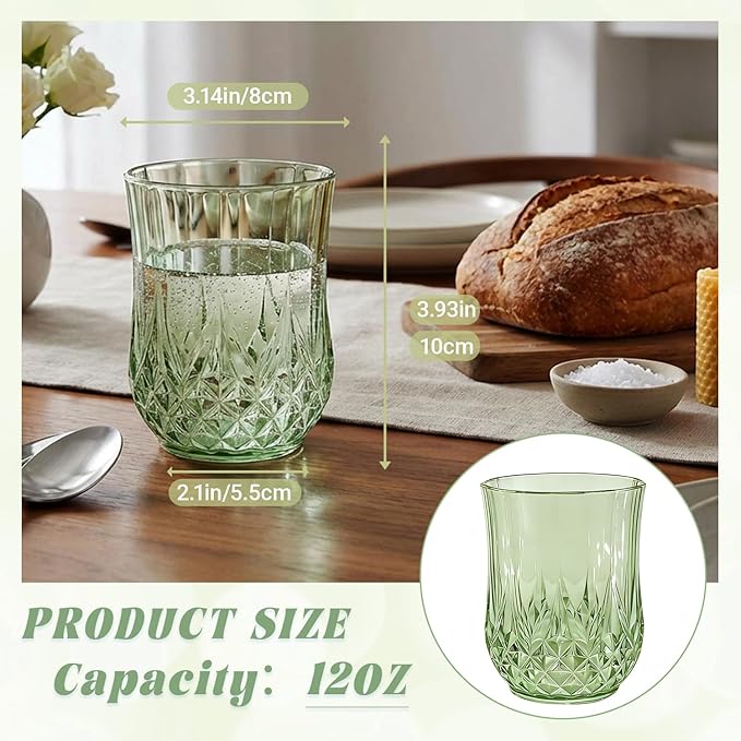 LEYIQU Stemless Wine Glasses, Plastic Reusable Cups Vintage Drinking Glasses Tumblers, Valentine’s Day Gifts for Couples, for Whisky, Beer, Juice, Beverages, Cocktai (40, 12oz-Sage Green)