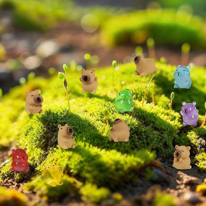 24 Pcs Mini Capybara Figurines, Glow in Dark Resin Animals for Dollhouse Garden Decor, Cute Collectible Miniatures for DIY Crafts