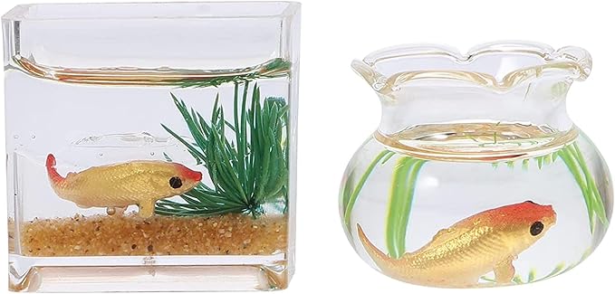 2Pcs 1/12 Scale Accessories Dollhouses Fish Tank，1: 12 Scale Miniature Fish Bowl Miniature Dollhouse Accessories for Garden Scene Decor Desktop Ornaments，Dollhouses Accessories，Dollhouse Décor