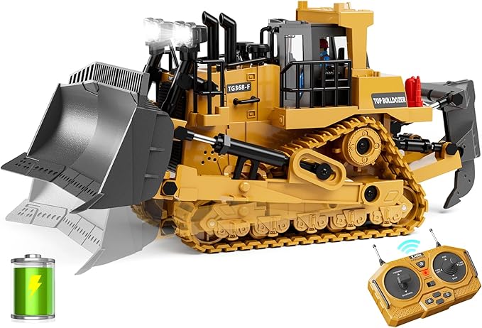 Metal RC Bulldozer Toy for Kids | 9-Channel Remote Control Track-Type Tractor with Lights & Sounds, Realistic Construction Vehicle Toy for Boys Ages 3-12, Rechargeable Gift for Birthday 2026