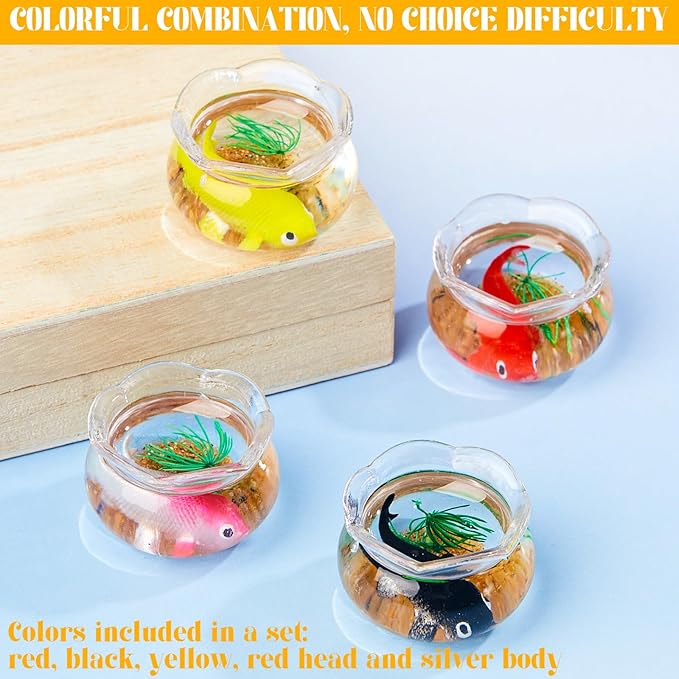 4 Pcs Miniature Dollhouse Accessories, 1: 12 Scale Mini Resin Fish Tank for Garden Scene Decor, Miniature Things for DIY Decorations