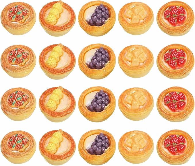 Dollhouse Miniature Food, Cute Mixed Fruit Desserts Figures Toys Mini Resin Foods Trinkets for Pretend Play Kitchen Cooking Game & Doll House Decor (Mixing Colors, 20pcs)