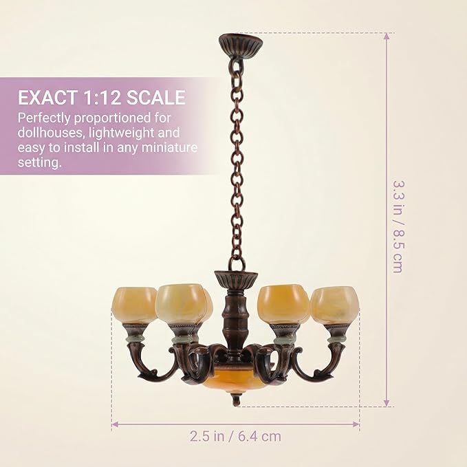 Toyvian Mini Dollhouse Chandelier Light: 1:12 Scale Miniature Dollhouse Ceiling Lights Retro Hanging Lamp Miniature Pendant Lamp Furniture Accessories for Doll House Decor