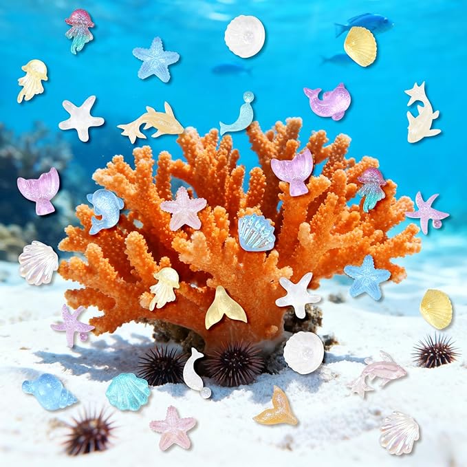 BuQiuRen 240pcs Mini Ocean Resin Animals, Tiny Sea Animal Figurines to Hide Miniature Plastic Fish Aquarium Decorations for DIY Crafts Fish Tank Potted Micro Fairy Garden Dollhouse
