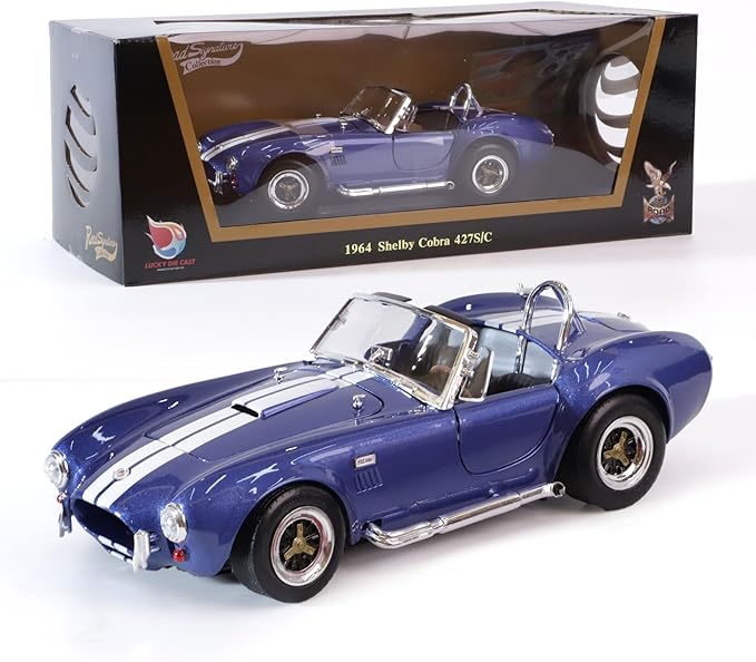 1964 Shelby Cobra 427S/C 1:18 Scale Diecast Model Premium Alloy Sports Collection Cars with Display Case, Working Steering, for Kids Men and Teens Dad 14+ Year