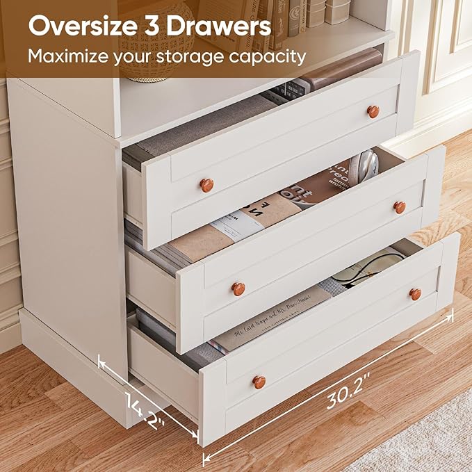 71" Tall Farmhouse Kitchen Pantry, Large Storage Cabinet with Adjustable Shelves and 3 Drawers, Versatile Hutch for Dining Room and Living Room, White, 2 Pcs