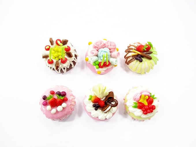 Dollhouse Miniature Food 6 Mixed Fruit Flower Cake 1.8 cm Mini Tiny Bakery 16243