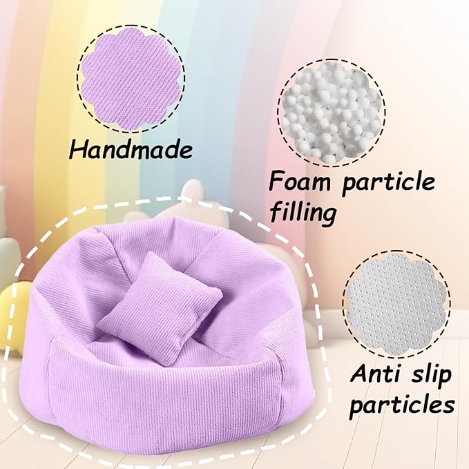 Handmade Bean Bag Chair for Doll Sofa Seat, Mini Sofa Suitable for 17 CM Dolls, Practical Accessories Suitable for Blind Box Enthusiasts and Collectors(Blue)