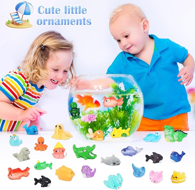 50 Pieces Mini Ocean Resin Animals Tiny Sea Animals Figurines for Cute Fish Tank Decorations Aquarium DIY Miniature Scenes Fairy Garden Dollhouse Birthday Party Favors