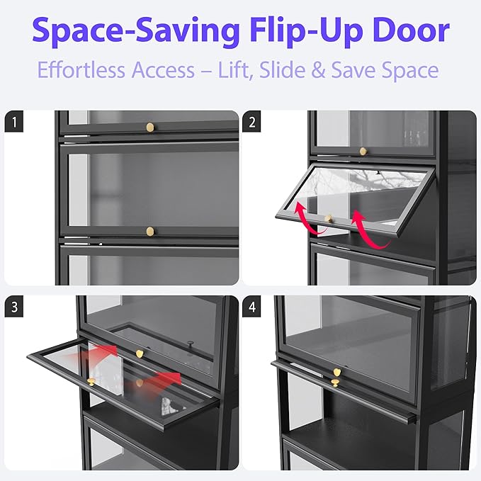 Display Cabinet with Acrylic Glass Doors,5-Tiers Curio Cabinet with LED Lighting for Collectibles, Collectibles Toy Organizers Rack & Display Shelf Display Case Storage Cabinet, Black