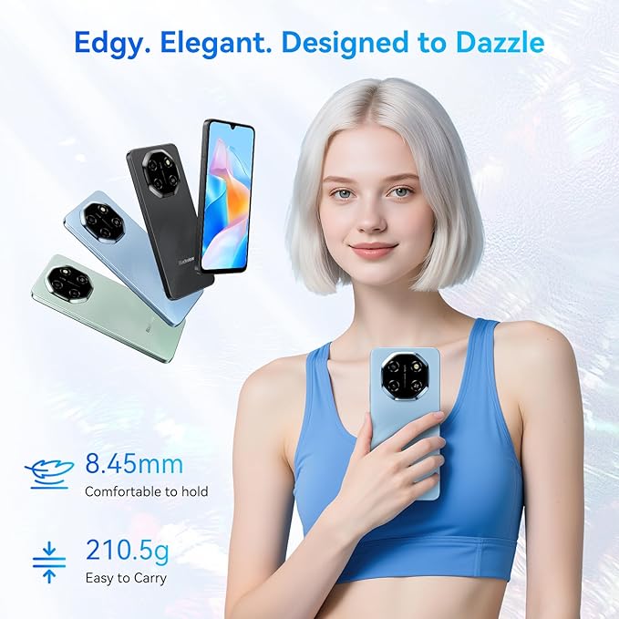Blackview Shark 6 Unlocked Android Phones 5G (2025), Android 15 Cell Phone Unlocked, 6.88" 120Hz Display, 24GB+128GB/2TB, 16MP+8MP AI Camera, 5000mAh/18W,Fingerprint/Face ID,Dual SIM/GPS/OTG/NFC,Blue