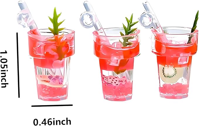 8 Pieces Miniature Dollhouse Drinks Set – Resin Glass Cup and Fruit Beverage Bottles, Simulated Drink Models for Summer Leisure-Themed Decor Decor, 1.05 x 0.39 Inch Mini Props for DIY Craft Display