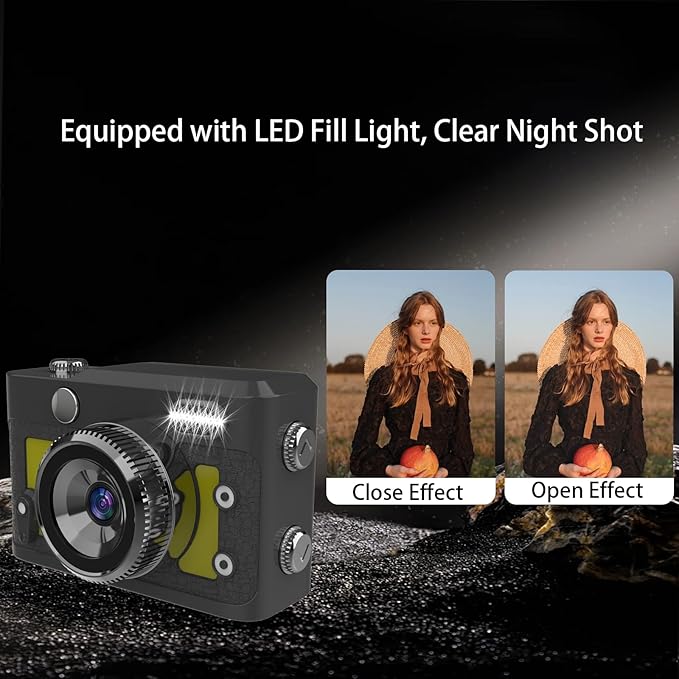 Mini Keychain Camera 64GB, 1080P Mini Retro Photo Video Camera, 120 Minute Battery Life Portable Tiny Digital Cam, Micro Video Camcorder for Travel Students Children, Yellow