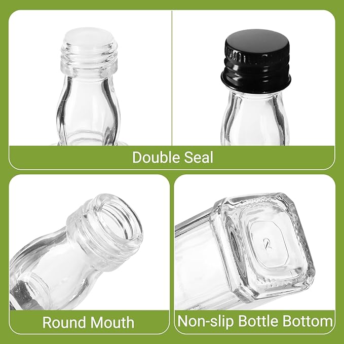BPFY 12 Pack 1.5oz Hot Sauce Bottles, Mini Glass Liquor Bottle With Lids for Sauce, Wine, Alcohol, Vodka, Whiskey (1.5oz)