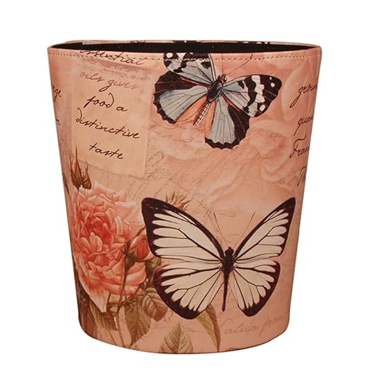 Scakbyer 10L/2.64 Gallon Trash Can, Decorative Waste Basket, PU Leather Waste Paper Basket, Waterproof Garbage Can for Bathroom, Bedroom, Office, Kitchen and Living Room - Butterfly and Rose