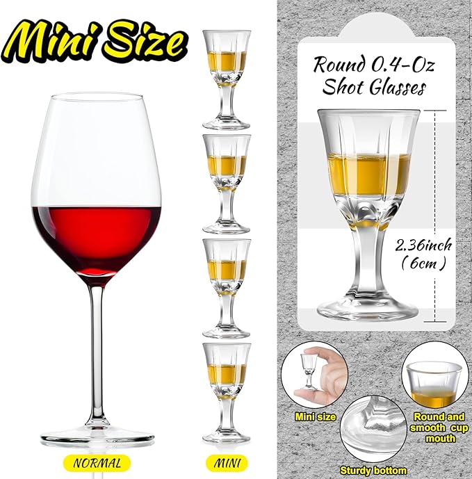 CHENGU 12 Pcs Mini Shot Glasses - 0.4 OZ/Half an Ounce, Clear Cordial wine Glasses with Base for Wine, Tequila, Whiskey, Spirits