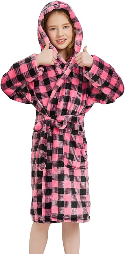 Boys Fleece Robe Hooded Toddler Soft Bathrobe Pajamas Sleepwear for Kids Girls 2-16 Years