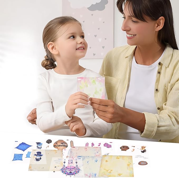 DIY 3D Fun Mini Chinese Intangible Cultural Scene Stickers Book with Tweezers Make Your Own Tie-Dye Velvet Flower Shadow Play Sticker Scenes Micro Stickers for Relief Stress Pass The Time(20 Designs)