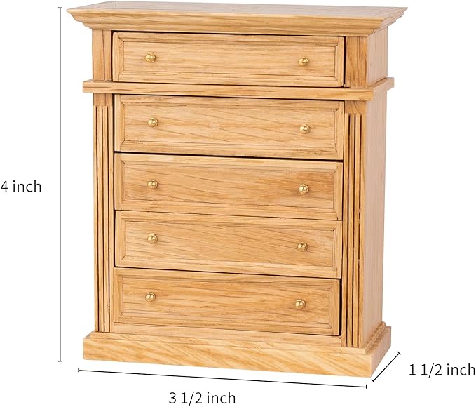 Waldosia 1:12 Scale Dollhouse Miniature Oak Dresser – 5-Drawer Wooden Chest for Bedroom, Roombox, Booknooks and Dioramas Furniture