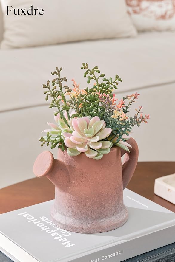 Fuxdre 2-Pack Artificial Succulent Plants in Vintage Pots - Waterproof Fake Plants for Home Office Desk Decor - Low Maintenance Indoor Greenery for Bathroom Shelf Table