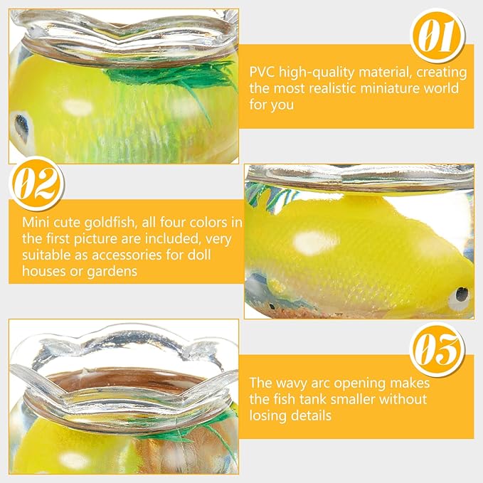 4 Pcs Miniature Dollhouse Accessories, 1: 12 Scale Mini Resin Fish Tank for Garden Scene Decor, Miniature Things for DIY Decorations