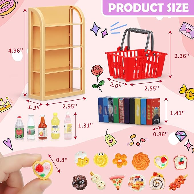170Pcs Miniature Supermarket Shelves Furniture Model Doll House Store Storage Bookshelf Accessories 4 Layers Shelf Display Rack Mini Locker Decor Food Drink Bottle Toy Cosplay Game Party