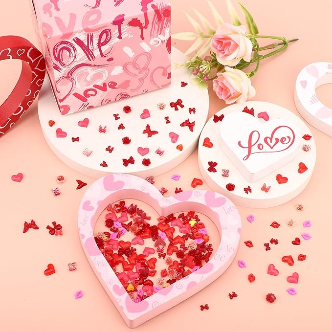 210pcs Mini Resin Valentine Figurines, Home Party Wedding Anniversary Decorations Red Lips Statues Ornaments Tiny Resin Figurine Decor for Crafts Tree
