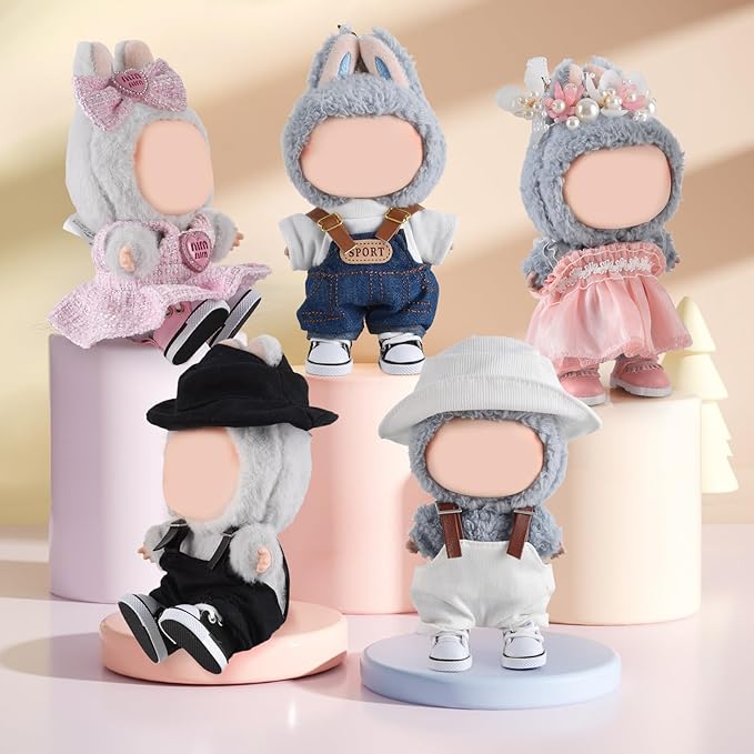 Cute Doll Shoes for Lububu, Premium Doll Shoes for 4-7in Dolls, Compatible with Lububu Doll Clothing & Outfits(Pink Canvas)