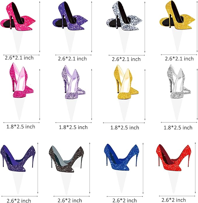 High Heels Cupcake Toppers 48Pcs High Heel Cake Decorations Colorful Stiletto Shoes Birthday Party Decorations Makeup Cupcake Picks for Queen Bachelorette Bridal Shower Supplies