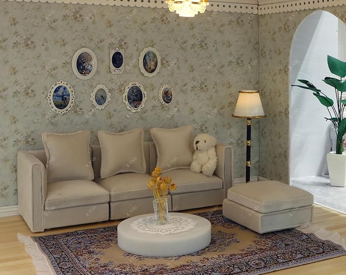 iLAND 1/12 Scale Accessories of Dollhouse Lights, Classic Miniature Lamp w/Plug for Dollhouse Decoration, Neoclassical Mini Flooring Lamp