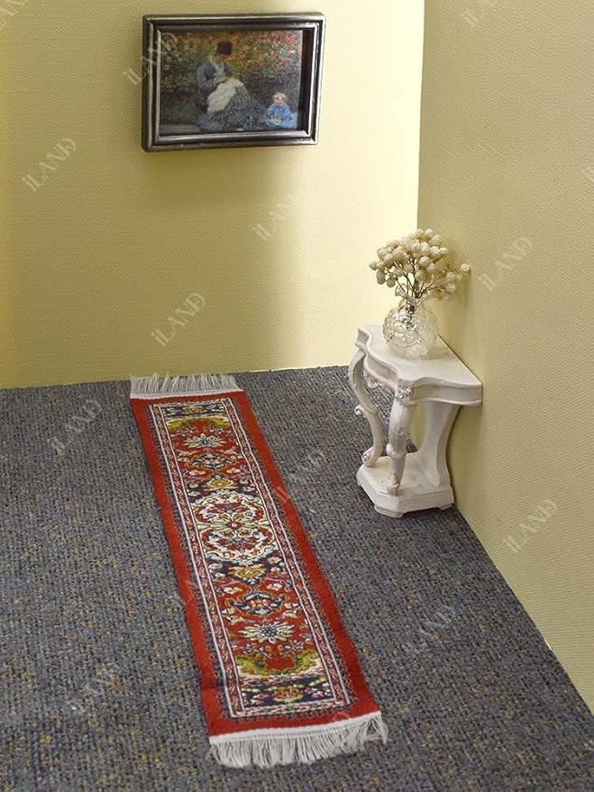 iLAND Miniature Dollhouse Accessories Vintage of Woven Dollhouse Rug 9.4” x 5.7” 9.2" x 1.8" for Dollhouse Furniture on 1/12 Scale and Dolls 3” - 12” (2pcs Love)