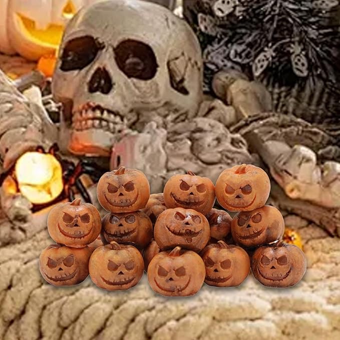 20 Pieces Miniature Pumpkin Figurines Mini Statues Grimace Pumpkins Crafts Sculptures Halloween Decorations Resin for Desk