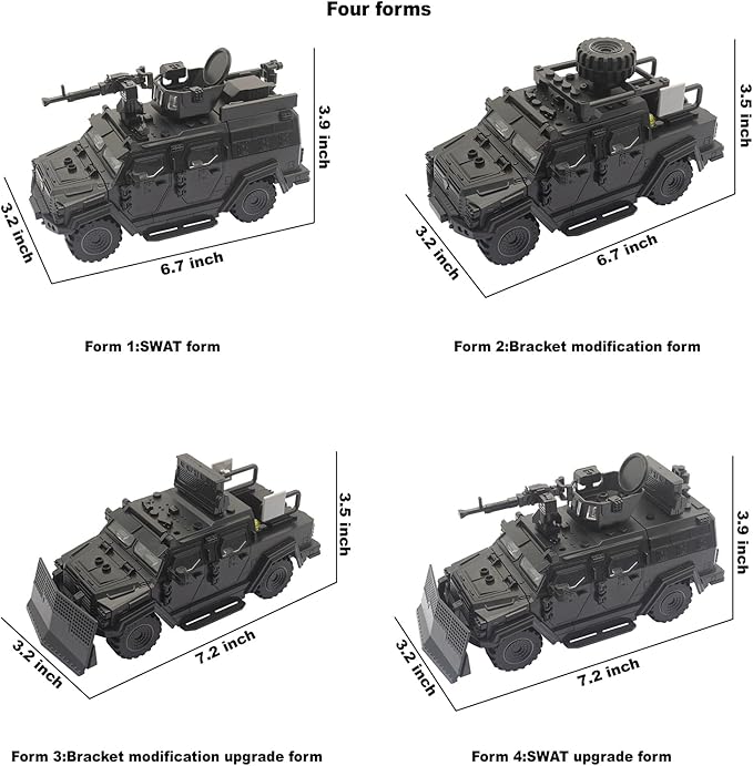 Military Vehicle Building Toy, Armored Vehicle Building Block Toy, Army Battle Brick, Military Car Model Toys for Age 6 7 8 9 10 11 12+, Accessories Compatible with Major Mini Figure (Black)